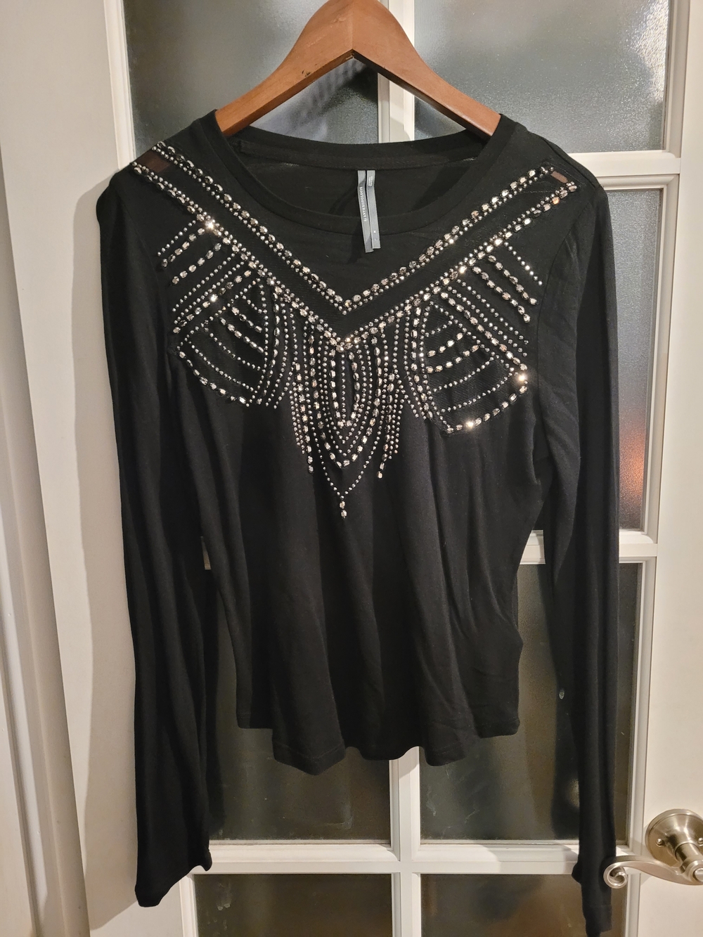Anthropologie Black Long-Sleeve Top with Rhinestone Bib